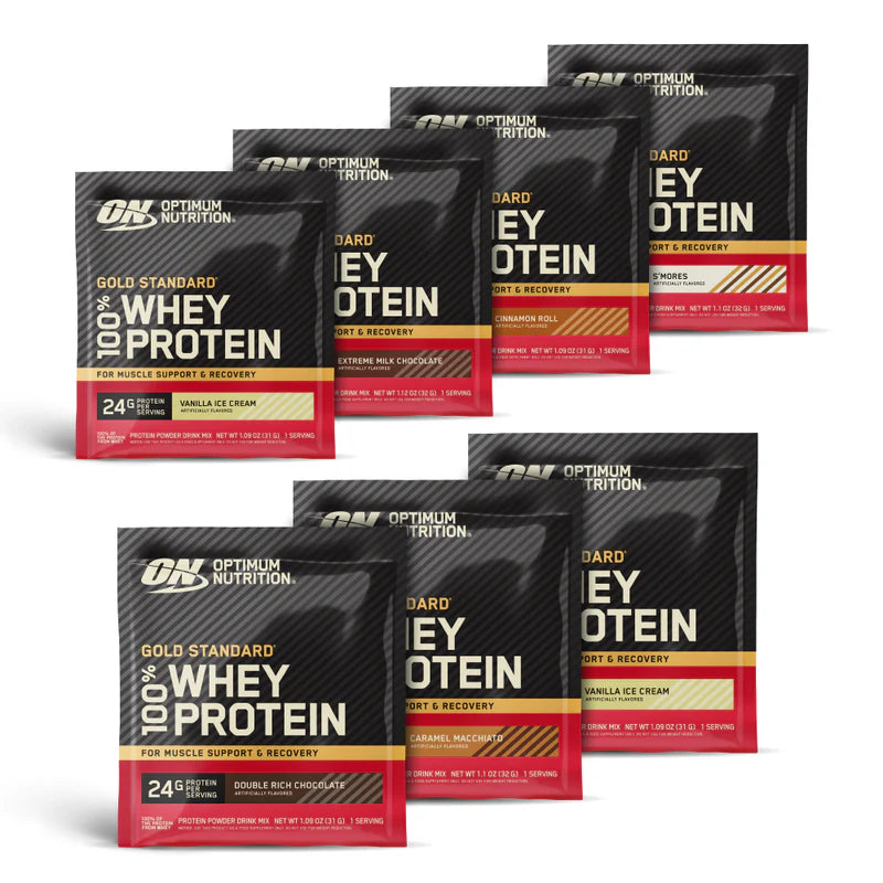 Week Away Travel Pack -  7x Random Flavor GOLD STANDARD 100% WHEY™ Sample Packets